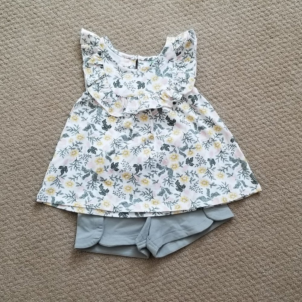 Emma’s Garden Floral Shirt & Short Set Girls NWOT